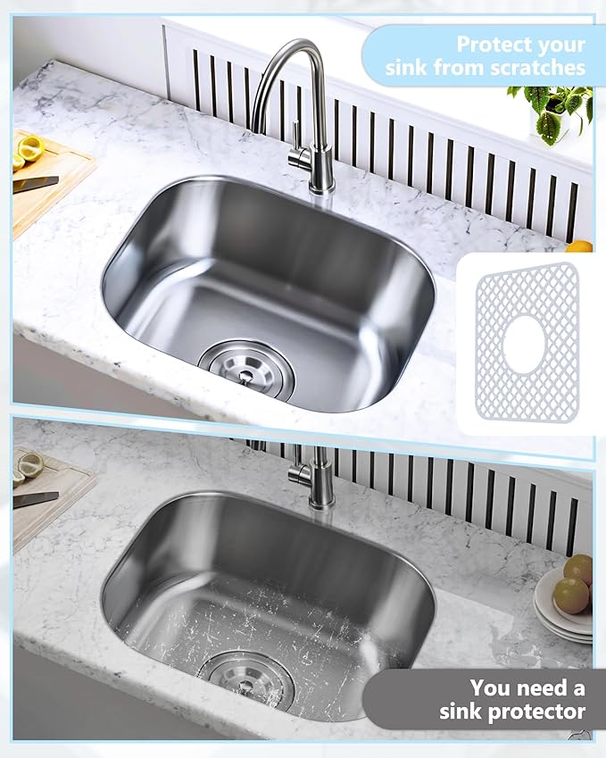 2 Pack Silicone Sink Protector for Kitchen Sink, Lozenge Pattern 12 x 11" Sink Grid Mat Silicone Protectors, Center Drain, White