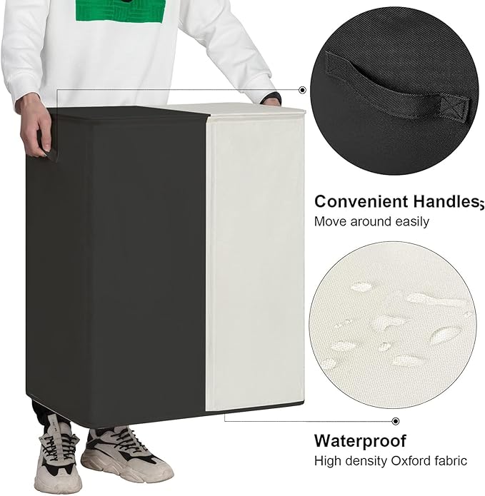 WOWLIVE Double Laundry Baseket with Lid and Removable Laundry Bags,154L Large Laundry Hamper 2 Section Collapsible Dirty Clothes Hamper for Laundry Room,College Dorm,Bathroom,Black and Beige