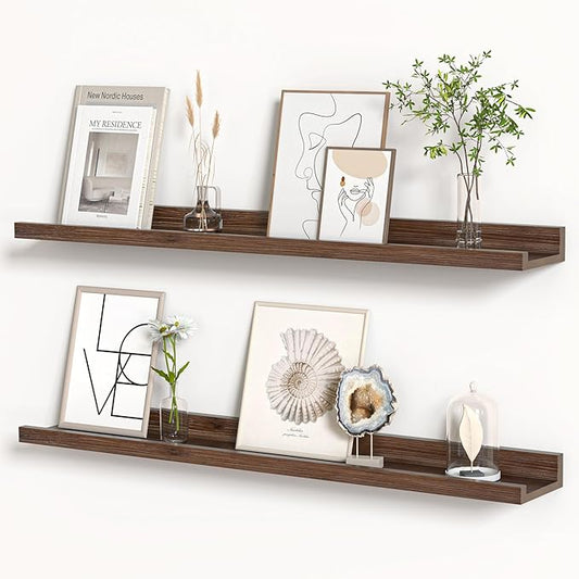 Floating Shelves for Wall, Picture Ledge Shelf 36 Inch Solid Wood Set of 2, Rustic Wall Shelves with Lip, Kids Bookshelf, Photo & Picture Live Edge Floating Shelves for Bedroom, Living Room, Kitchen