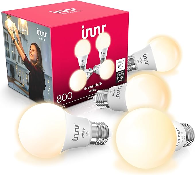 innr Smart Light Bulbs, A19 Zigbee, Works with Philips Hue* and Alexa (Bridge Required), Soft White Light Bulb, Dimmable, E26 LED Bulb 60 Watt, Warm White, 830lm, 4-Pack
