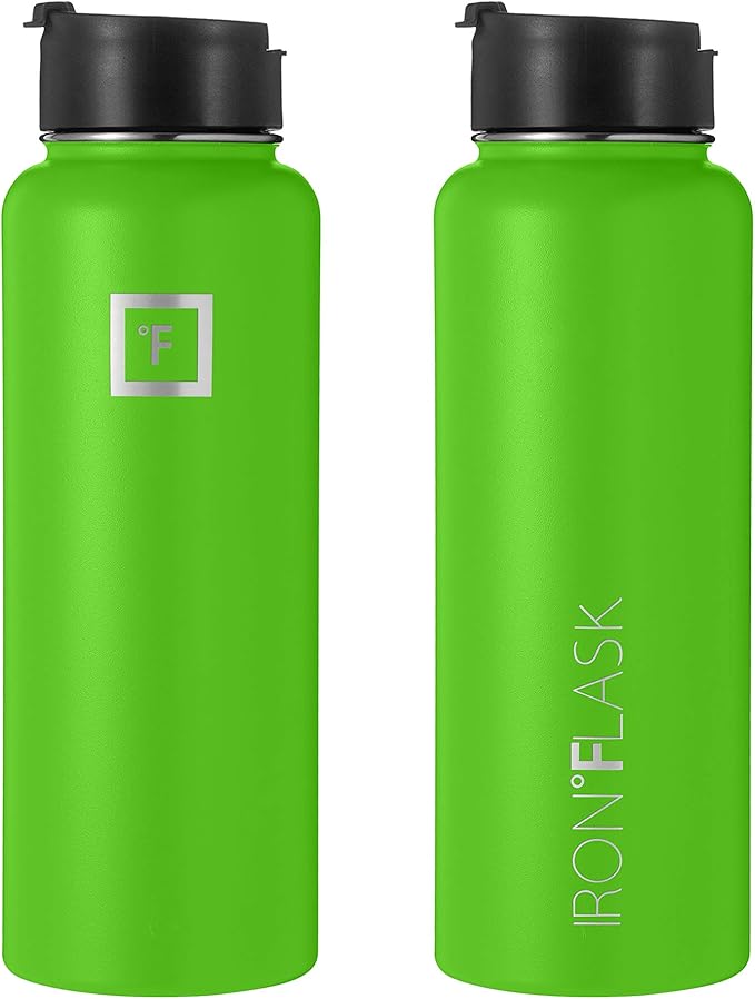 IRON °FLASK Sports Water Bottle - 18 Oz, 3 Lids (Straw Lid), Leak Proof, Vacuum Insulated Stainless Steel, Double Walled, Thermo Mug, Metal Canteen