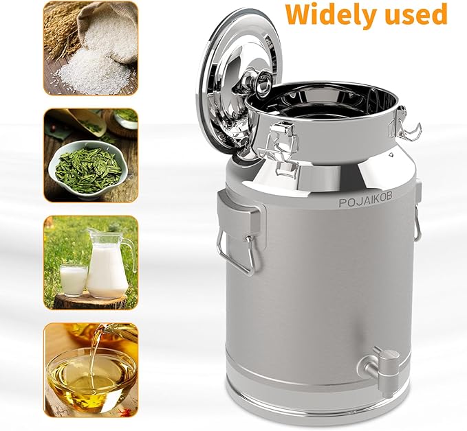 Milk Can, 304 Stainless Steel Bucket with Sealed Lid, 5 Gallon Milk Pail, Tote Bucket Heavy Duty for Milk and Wine Liquid Storage with Stainless Steel Ladle