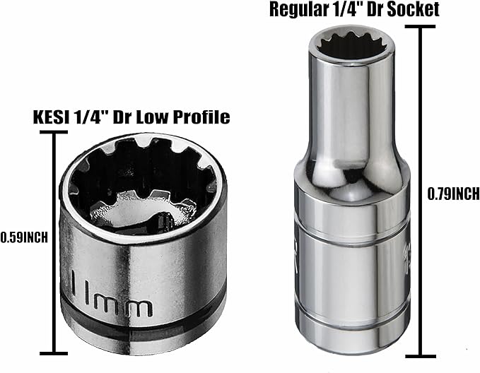 KESI Tool Socket Set 13-Piece, 1/4" Dr Quick Release Ratchet, SAE/Metric, Flex Locking Head Design, 12-piece 1/4" Dr Low Profile Spline, 72 Tooth Ratchet and Compact Paint Metal Case, Multi-function