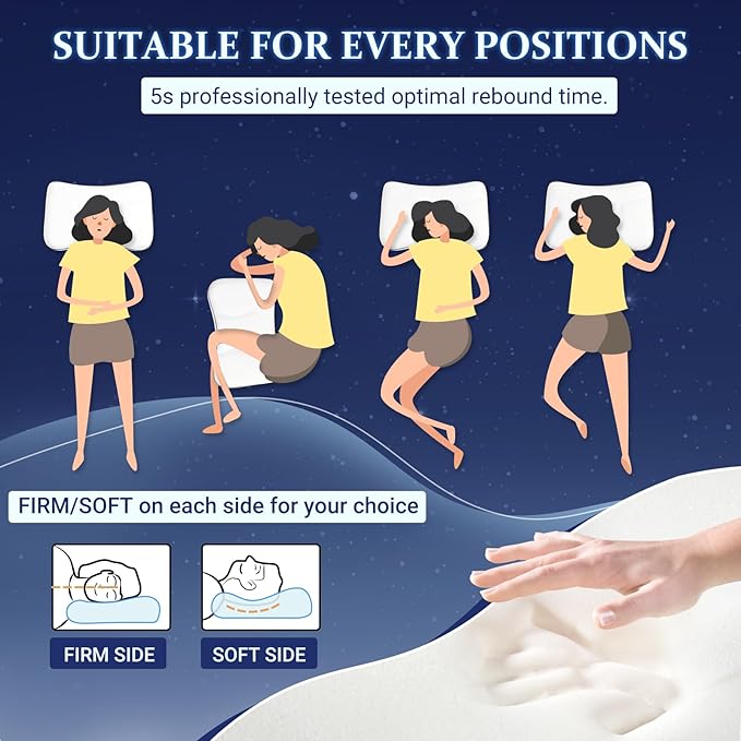 HARBOREST Cervical Neck Pillow - Ergonomic Pillow for Neck, Shoulder, and Back Pain Relief, Memory Foam Pillow Firm/Soft on Each Side for Preference