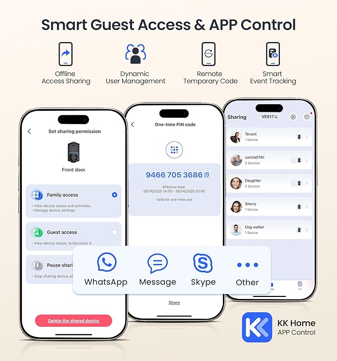 Veise VE017-L Fingerprint Smart Lock with 2 Lever Handles, Keyless Entry Front Door Lock Set, App Control, Electronic Digital Keypad Deadbolt, Easy Installation, Emergency Power Port, Satin Nickel