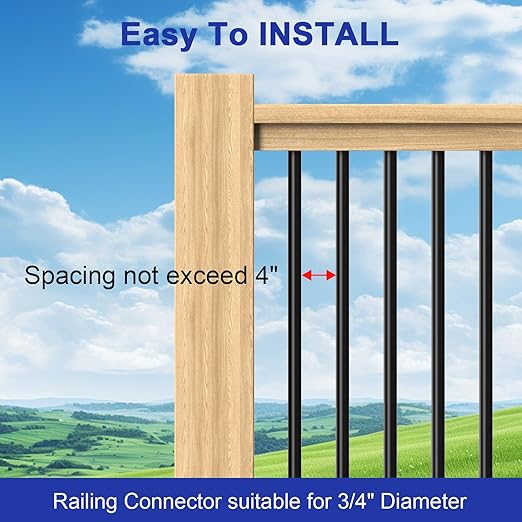 CKE 100 Pack 26" Round Aluminum Deck Balusters, 3/4" Diameter Hollow Round Black Aluminum Balusters for Deck Railing, Metal Deck Baluster Stair Spindles with Screws/Conectors for Railing Fencing R26