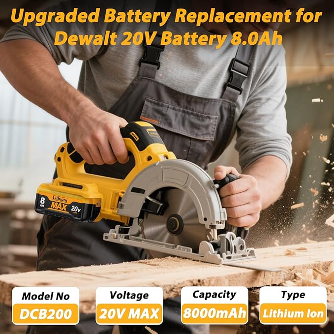 2Pack 8.0Ah DCB206 Replacement for Dewalt 20V Max Battery Compatible with Dewalt 20 Volt Lithium-ion Battery DCB200 DCB205 DCB206 DCB207 DCB204 DCB201 DCB200 DCD/DCF/DCG Series Power Tools