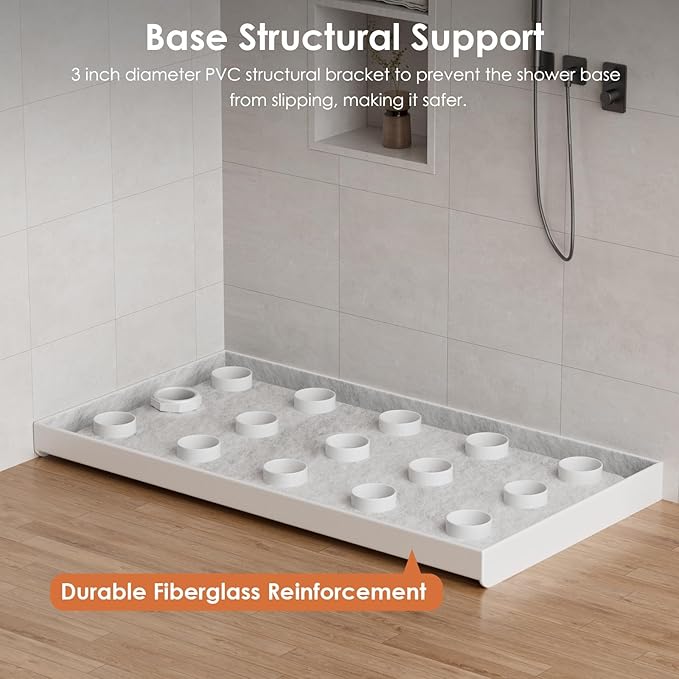 60"x 32" Shower Base, Left Drain Single Threshold Shower Pan with Slip Resistant Textured Surface, Stainless Steel Drain Cover（Left）