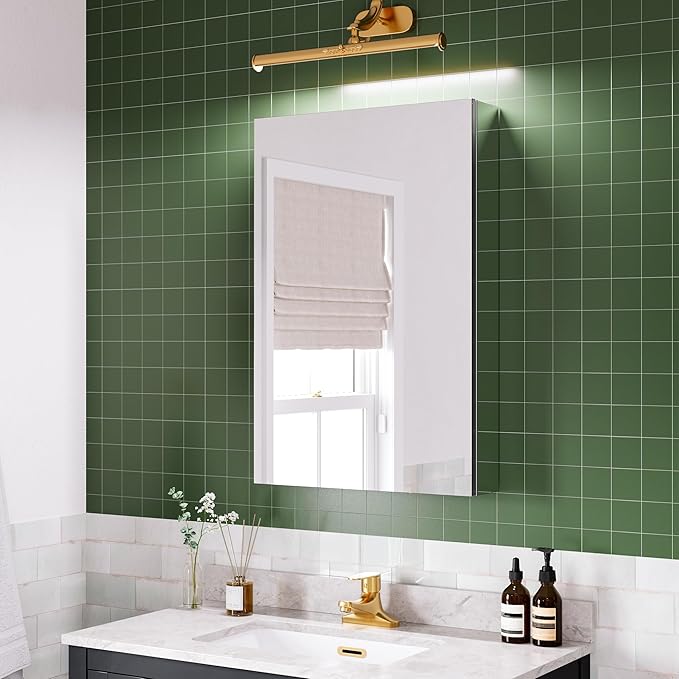 20''×30'' Mirrored Medicine Cabinet,Vanity Mirror with Door, Storage Cabinet for Bathroom, Adjustable Shelves, Blum Hinge Soft Close Door, Right Swing