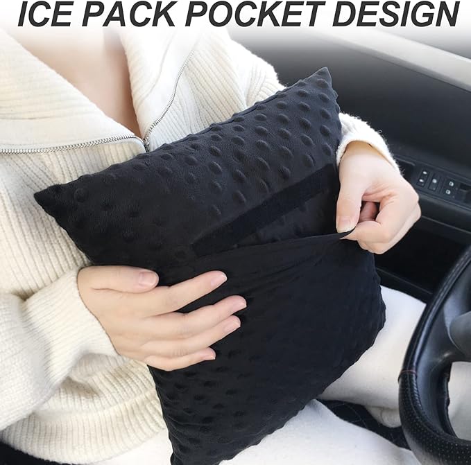 Heart Surgery Recovery Pillow for After Heart Surgery Open Heart Surgery Gifts Triple Bypass Heart Transplant Cough Pillow with Pocket for Cooling Pack, Minky Dot Black