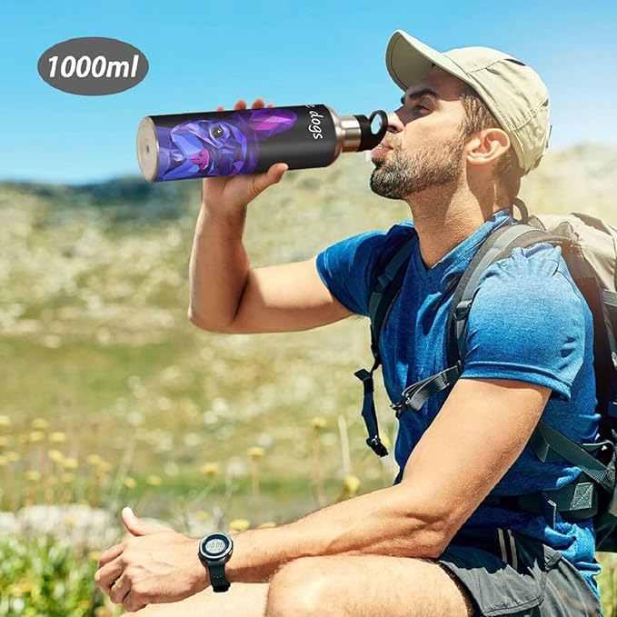 ALAZA Dog Cute Pet Animal Bulldog Water Bottle With Straw Lids Boys Girls,Vacuum Insulated Leakproof Stainless-Steel Sports Bottle Thermal Flask For Gym Yoga Camping,20Oz (600Ml)