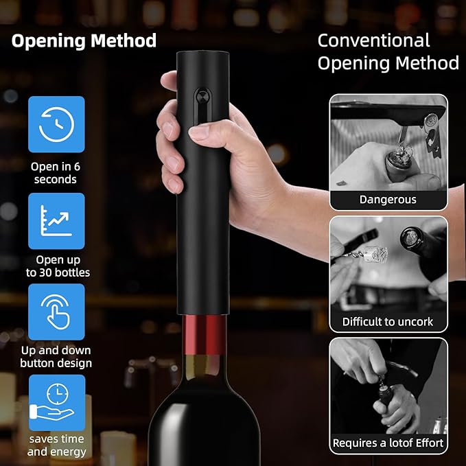 Wine Opener Electric Wine Opener Set Wine Bottle Opener Set Battery Wine Electric Opener with Foil Cutter Vacuum Preservation Stoppers Wine Dispenser