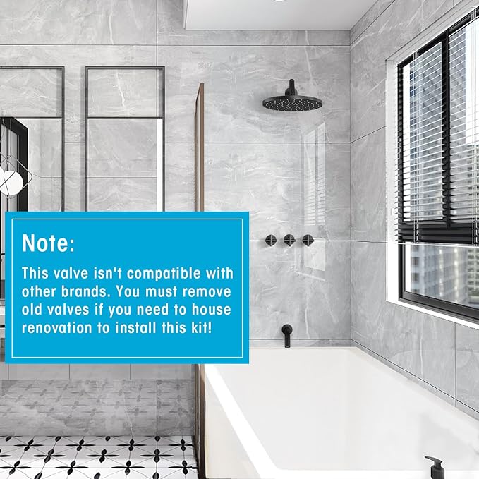 PROOX 3 Handle Tub Shower Faucet Set, 10" Rainfall Shower Head with Tub and Shower Trim Kit with Rough-in Valve, Matte Black Bathtub Shower Faucets, Wall Mounted Bathroom Rain Shower System