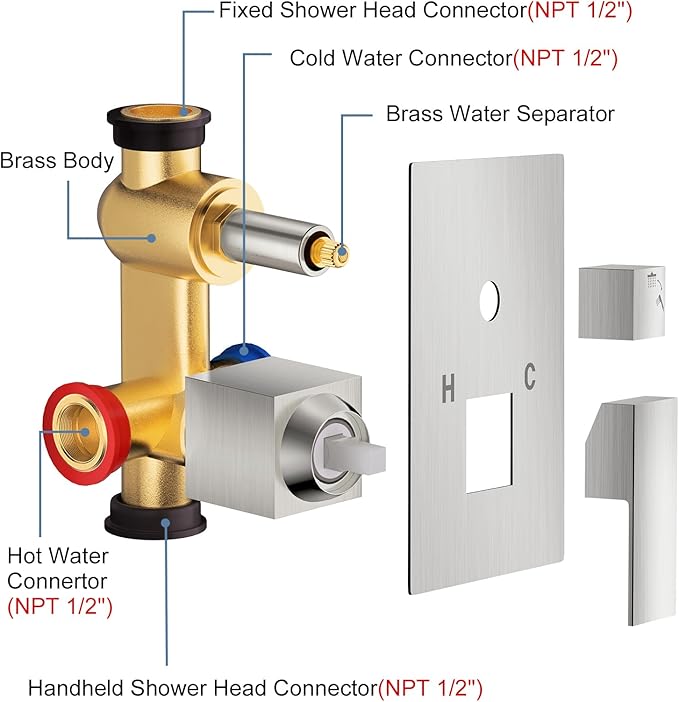 NERDON Luxury Rain Shower Head with Handheld Combo Set, Wall Mounted High Pressure Dual Shower Head System, Brushed Nickel Finish