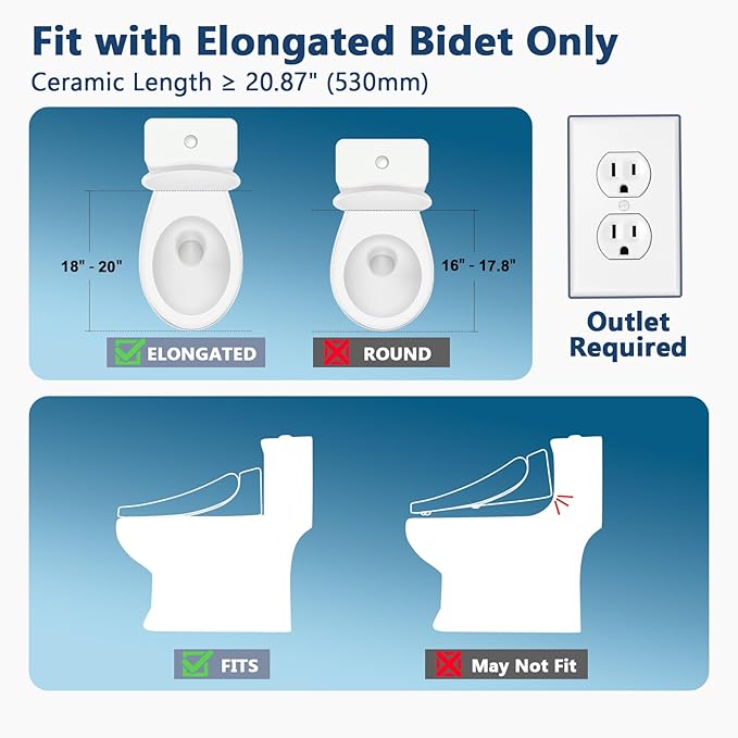 Bidet Toilet Seat, Elongated Smart Heated Toilet Seat, EWATER Wand Cleaning & LED Nightlight Design, Endless Warm Water, Warm Dryer, Deodorizer, 2 Control Method