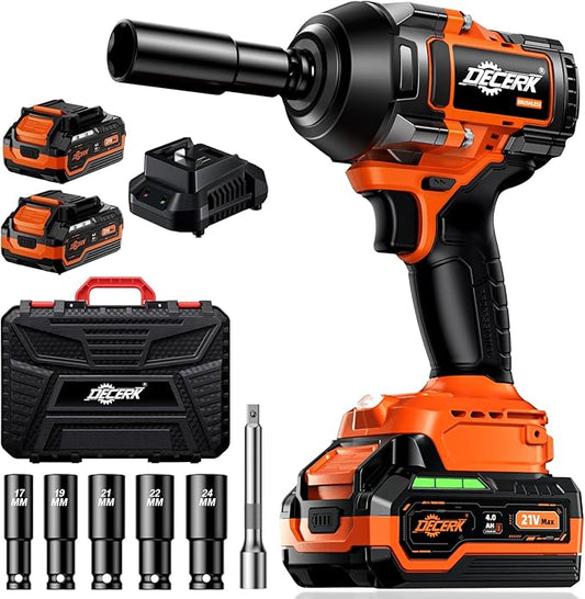Brushless Cordless Impact Wrench, 1/2 Inch Driver, [REAL] 650Ft-lbs (900N.m), 21V MAX, Impact Gun with 2×4.0Ah Battery, Power Electric Wrench for Car Truck Tire/House/Mower