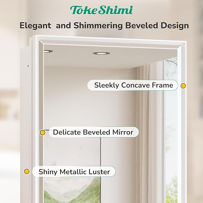 TokeShimi 24x30 Recessed Medicine Cabinet with Mirror Wall Mounted, Metal Beveled Mirror with Storage for Bathroom Vanity, Aluminum White Medicine Cabinet Mirrored