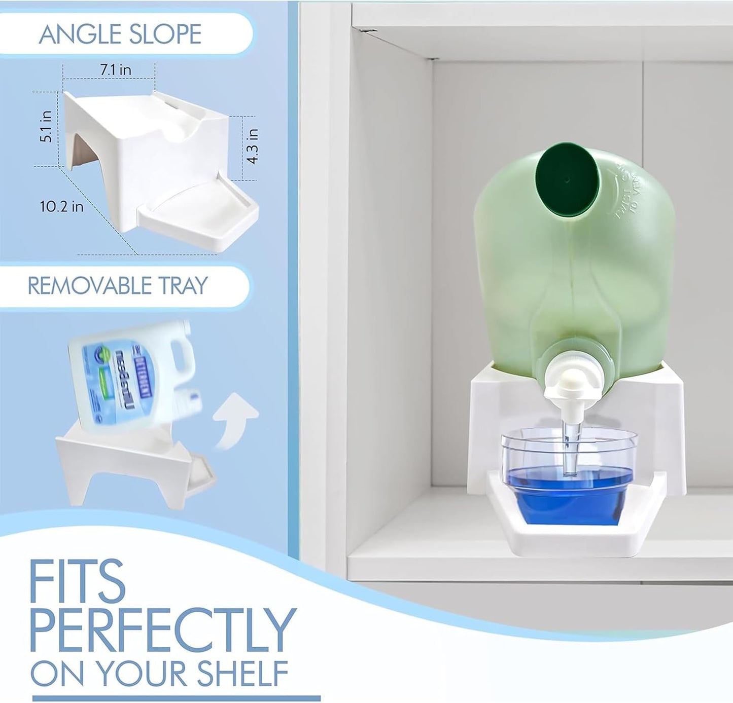 TidyFriend 3 Pack Laundry Detergent Dispenser with Tray & Strap, Laundry Soap Dispenser with Non-Slip Rubber Feet for Washing Room Organization, Easy Pour (White)