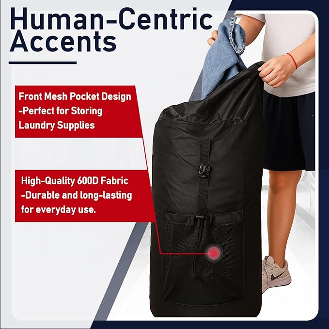 Laundry Bag Backpack Extra Large Travel Laundry Bags with Shoulder Straps Durable Polyster Clothes Hamper Bag for College Laundromat Apartment
