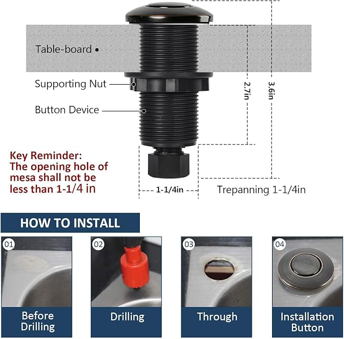 Garbage Disposal Air Switch Kit Sink Top Waste Disposal Long Stainless Steel Oil Rubbed Bronze On/Off Air Button Food and Waste Disposals Part by Etoolcity