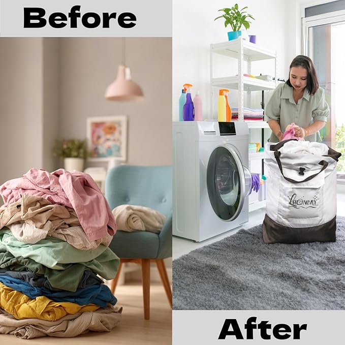 Backpack Laundry Bag, 125L Extra Large Travel Laundry Backpack, Waterproof Oxford Fabric Hamper Bag with Shoulder Straps, Extendable Dirty Clothes Bags for College Laundromat Apartment, Khaki