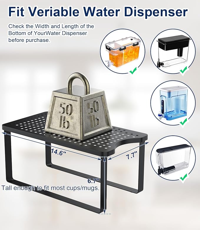 Water Filter Dispenser Stand - 7.7''W x 14.6''D x 6.7''H, Metal Stand Designed for Brita Water Filter, Compatible with ZeroWater, PUR, Waterdrop etc.