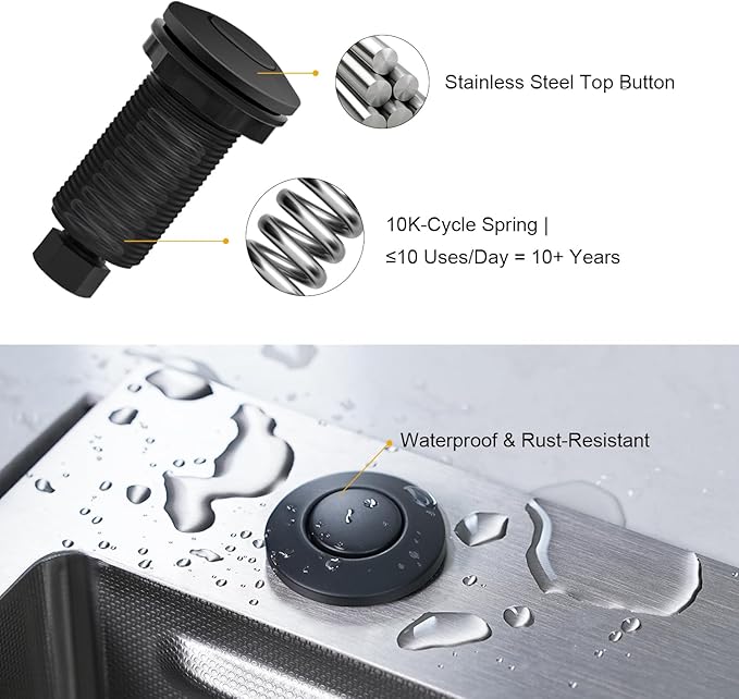 Garbage Disposal Air Switch Kit, Sink Button Food Waste Disposals Part On/Off Air Button Stainless Steel Polished (Matte Black, LONG/3.6")