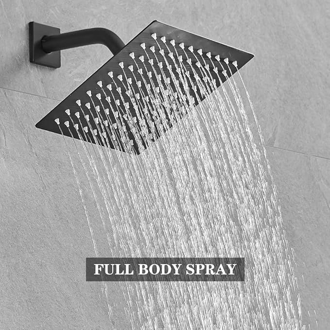 Shower Faucet Set Matte Black, Bathroom Rainfall Shower System with Stainless Steel Shower Head Rain Shower Set, Single Function Shower Trim Kit with Rough-in Valve