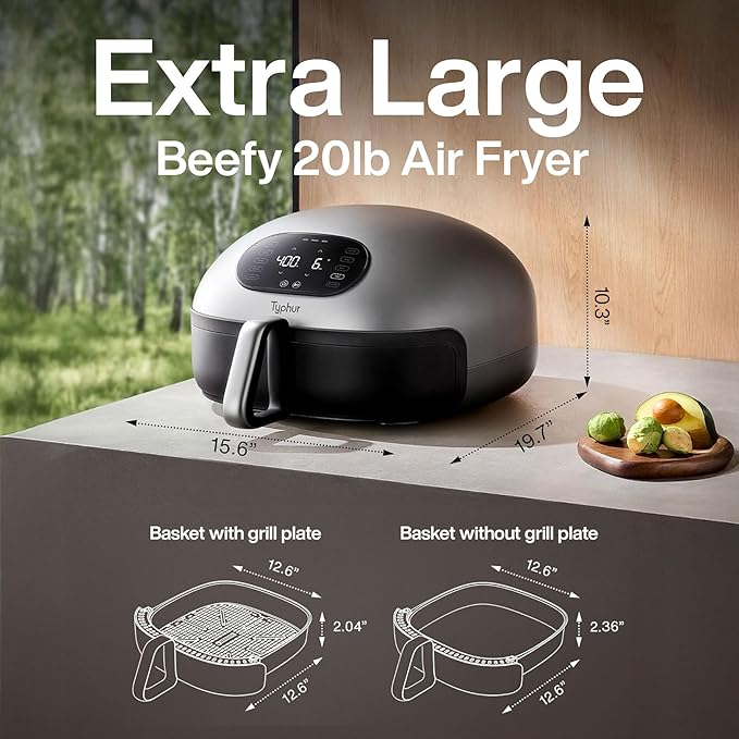 Typhur Dome 2 Air Fryer, Extra Large Airfryer with Superior Airflow, Self-cleaning Smart Digital Fryer with PFAS free Basket for Quick Easy Meals, Fits a 12" Pizza or 4-Slice Toast