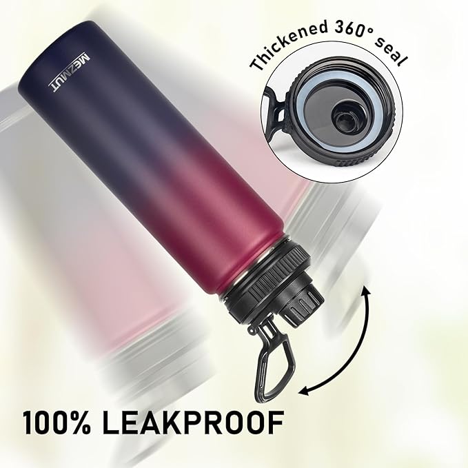 Insulated Water Bottle 24oz Stainless Steel Water Bottles with Straw&3 Lids Sports Metal Water Bottle Thermos Cup Double Walled Vacuum Insulated Bottles Leak-Proof Travel (Gradient Red Blue)