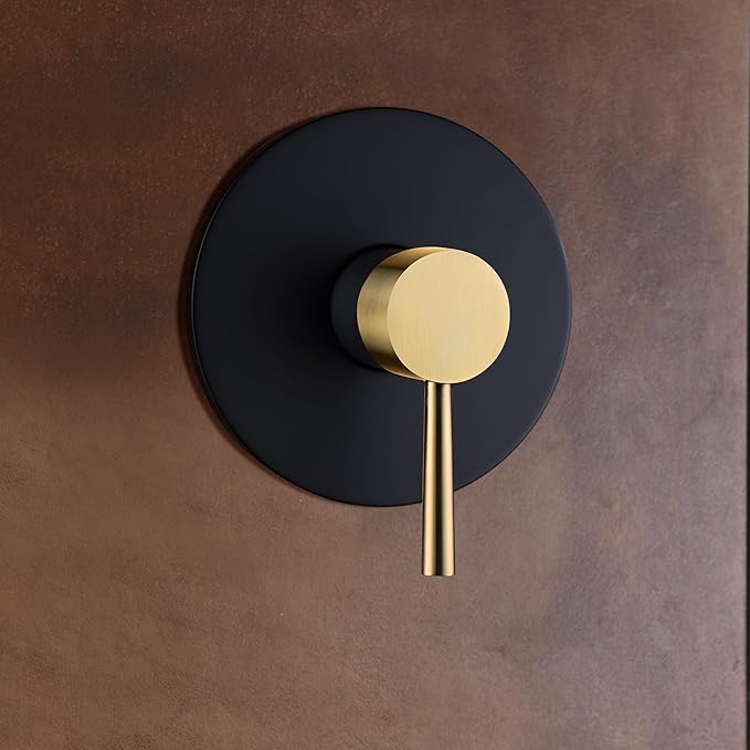 SUMERAIN Single-Function Shower Faucet Set Black and Gold, Stainless Steel 8 Inch Rain Shower Head Single Handle With Rough-in Valve Shower Trim Kit