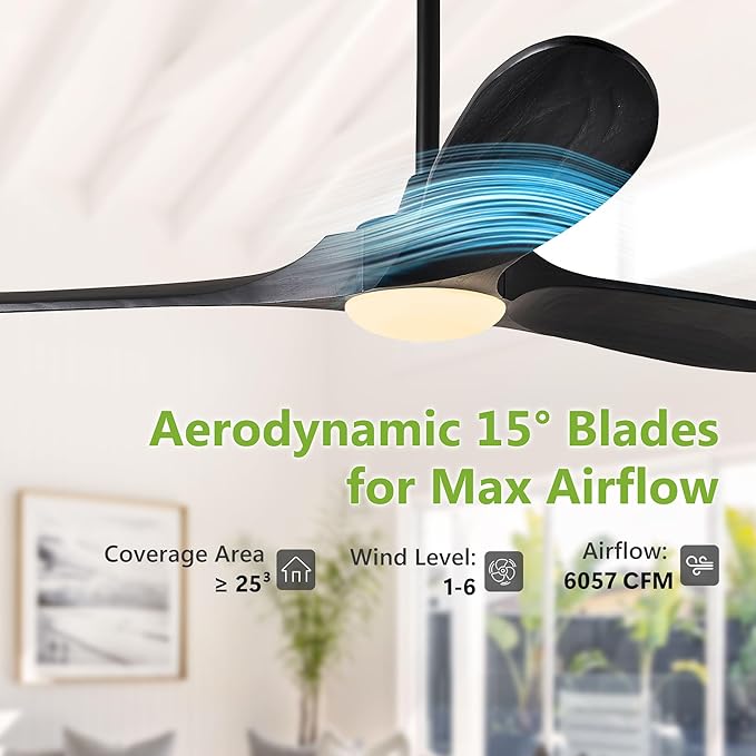 Ceiling Fans with Lights, 60 Inch Solid Wood Black Ceiling Fans with Lights and Remote Control for Outdoor Ceiling Fan with Light Propeller for Porch Farmhouse, DC ETL Listed, Matte Black