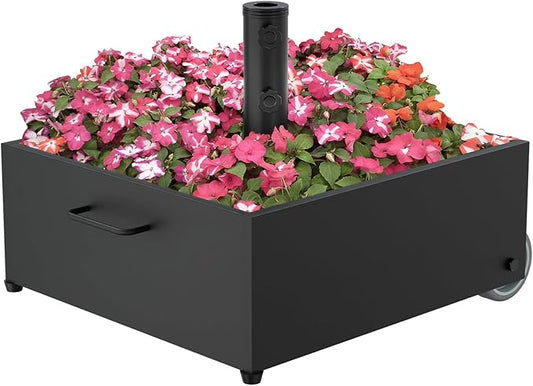 Heavy-Duty Umbrella Base with Wheels,150lb Capacity Fillable Planter Umbrella Stand, Rust-proof Steel Umbrella Holder with Handle & Anti-Collapse Pads, for Outdoor, Patio, Garden, Deck, Poolside, Lawn