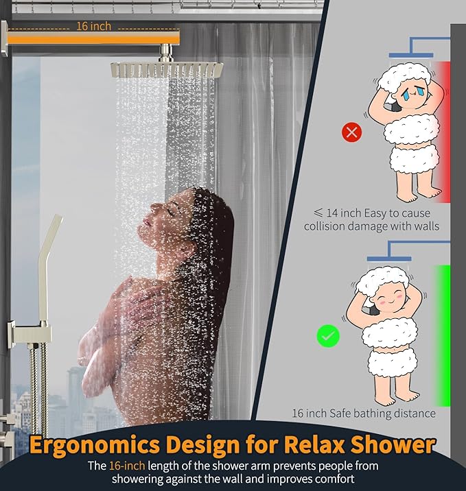 SR SUN RISE Shower Faucet Set Bathroom Square Rain Shower Head with Handheld Spray Wall Mounted Rainfall Shower Fixtures Brushed Nickel Shower Faucet Trim Repair Kits (Contain Shower Valve)10 Inches