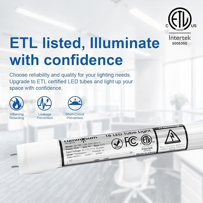 T8 LED Tube Light Bulbs 4 Foot 20W 40W Equivalent, 4000K Natural White 2000LM, T8 T10 T12 Fluorescent Replacement, Dual-end Powered Ballast Bypass, Clear Cover ETL Listed for Shop, 10-Pack