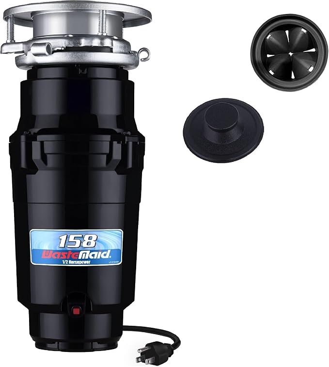 Waste Maid 10-US-WM-158-3B Garbage Disposal Anti-Jam Stainless Steel Food Waste Grinding System, 1/2 HP Standard, Black