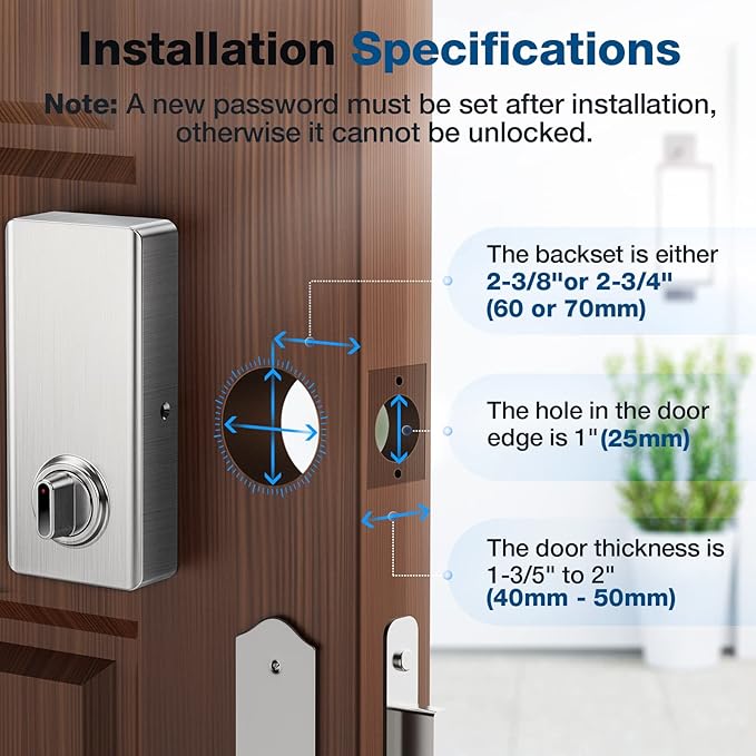 Fingerprint Keyless Entry Door Lock 6-in-1, Electronic Deadbolt with Auto-Lock, Anti-Peeping Smart Key for Front Door, IP65 Waterproof Front Smart Lock Deadbolt for Home