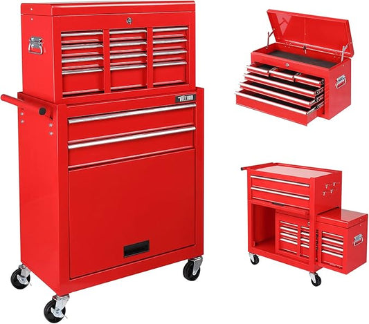 TUFFIOM 8-Drawer Rolling Tool Chest, Tool Storage Cabinet w/Lockable Wheels, Detachable Top, Drawers & Side Hooks, Mechanic Tool Organizer Box for Garage Warehouse Repair Shop