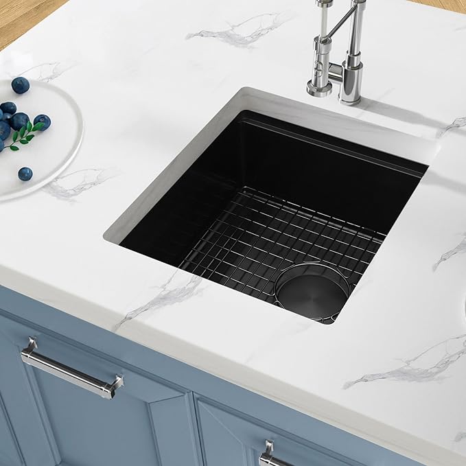 Black Bar Sink Undermount,Small Bar & Prep Sinks,16 Gauge Stainless Steel Bar Sink with Workstation for Wet Bar Area,Special Offset Drain Design (16" X 18")