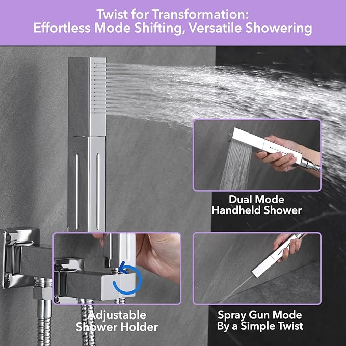 VANFOXLE Shower Faucet Set Chrome Shower System,Push Button Diverter Shower Faucet with 2 in 1 Handheld,Ceiling Mount Increased Thickness 10 Inch Shower Head with 6 Inch Wall Mount Shower Head
