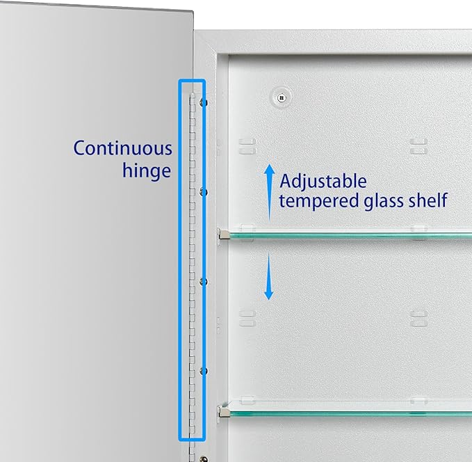 Bathroom Medicine Cabinet with Beveled Edge Mirrored Door 20 x 26 inch, Recessed or Surface Mount, with Adjustable Glass Shelves