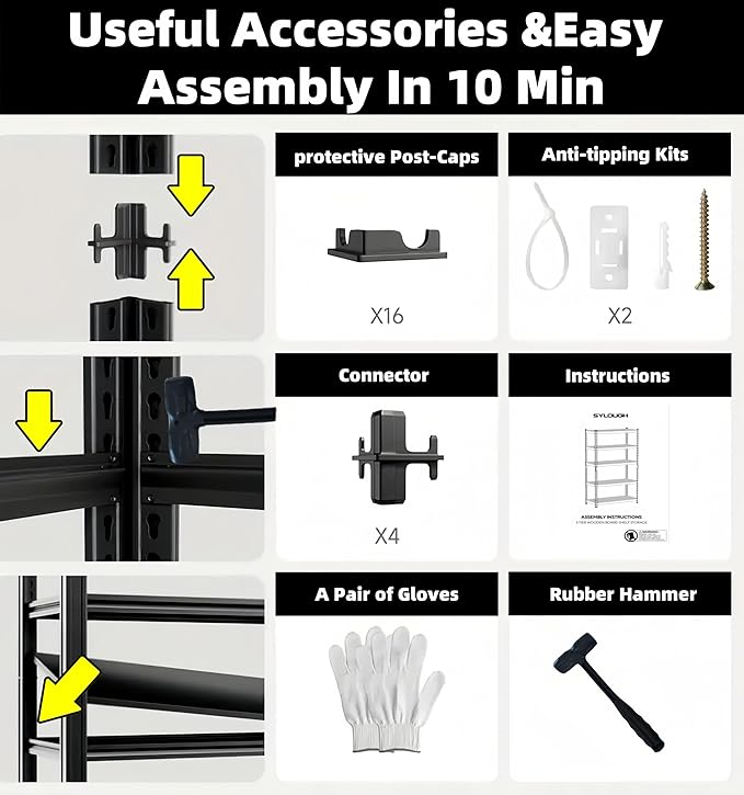 62" W x 24" D x 84" H Garage Shelving Heavy Duty Metal Shelving 3500LBS Storage Shelves Adjustable Metal Shelves for Storage Industrial Garage Shelves for Warehouse Basement