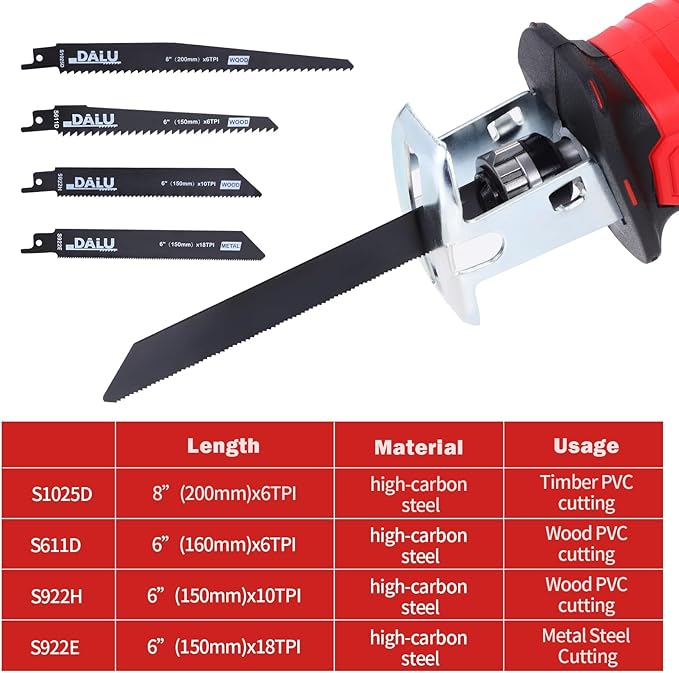 Cordless Reciprocating Saw | 21V 2000mAh * 2 Batteries, 3000RPM, 28mm Stroke Length, 4 Blades | Electric Power Reciprocating Saw for Wood/Metal/PVC Cutting