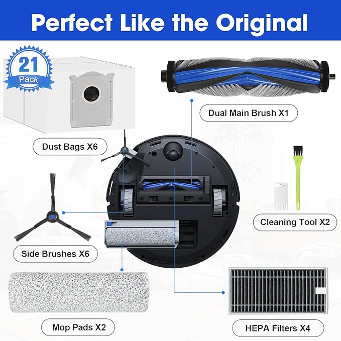 X8 Pro Omni Accessories for ECOVACS DEEBOT X8 PRO OMNI / X8 OMNI Replacement Parts Accessory Kit 2 Anti Tangle Main Brush 2 Roller Mop 6 Dust Bags 6 Side brush 4 Filter 1 Cleaning Brush