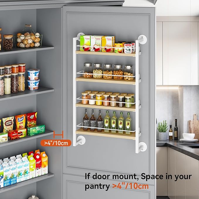 IBUYKE Spice Rack Wall Mount,4 Tier Hanging Seasoning Organizer,Spice Rack for Wall for up to 50 Jars,Spice Organization for Kitchen Cabinet,Living Room,Bathroom,Pantry,Natural TLJ016R