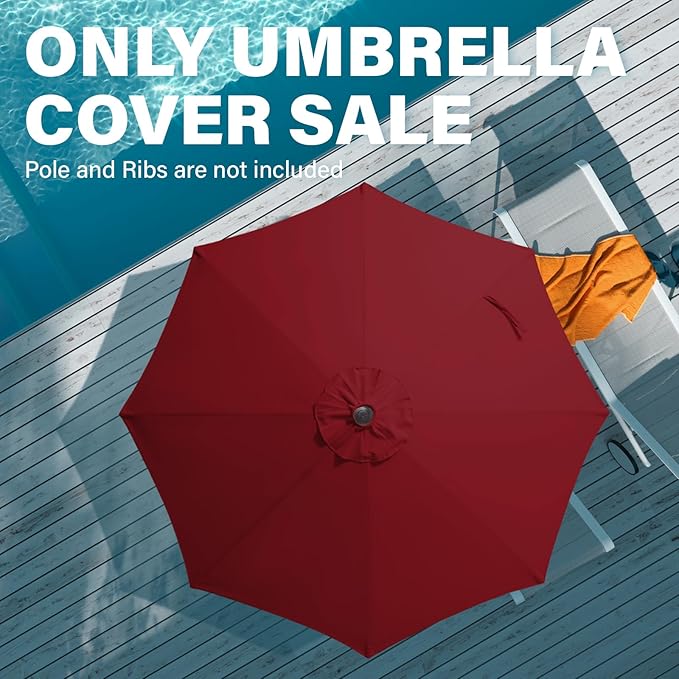 JEAREY 9 ft Patio Umbrella Replacement Canopy for 8 Ribs, Table Market Yard Umbrella Replacement Top Cover-Dark Red (Canopy Only)