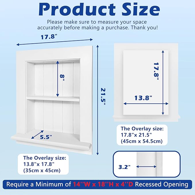 Royxen Bathroom Wall Cabinet with 2-Tier Shelves,Wooden Recessed Medicine Cabinet Over Toilet Storage Cabinet,Bathroom Cabinet Wall Mount for Home Storage, 14 x 18 Inch, White