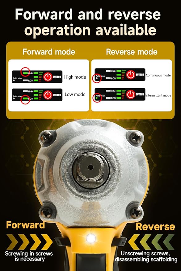 Cordless Impact Wrench 258Ft-lb (350N.m), Electric Driver for Car Tires and Home,1/2" Impact Gun with 2 Batteries and 6 Sockets, Yellow
