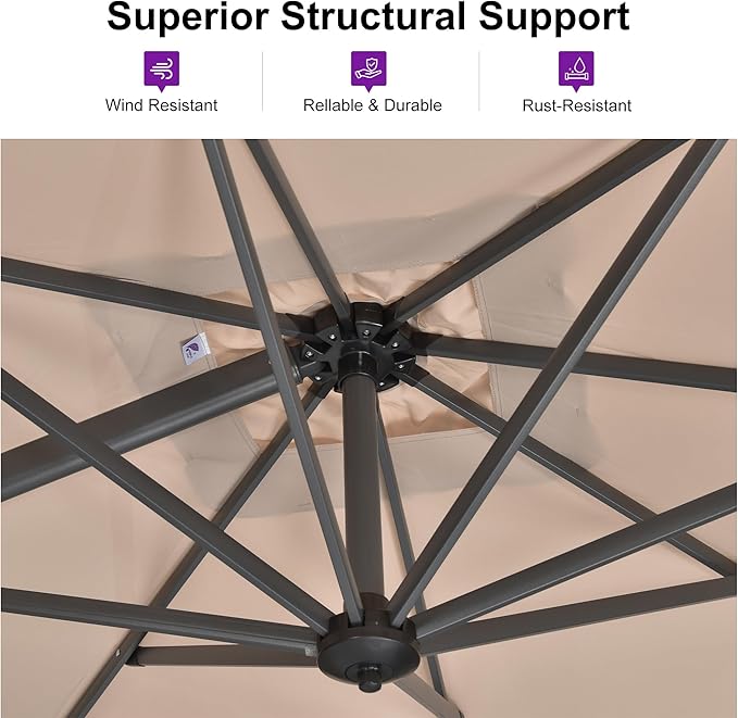 PURPLE LEAF 9 Feet Patio Umbrella Outdoor Cantilever Square Umbrella Aluminum Offset Umbrella with 360-degree Rotation for Garden Deck Pool Patio Taupe