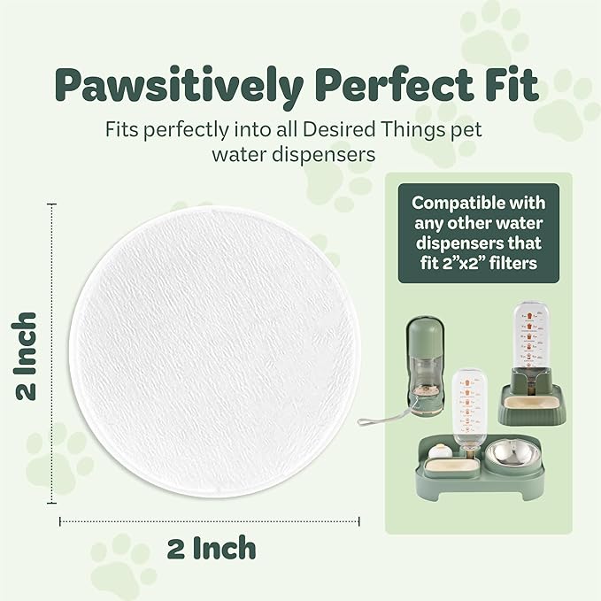 Desired Things 6 Pack Water Filter Replacement with Activated Carbon & Ion Exchange Resin for Controlling Chlorine & Odor in Your Dog and Cat Water Dispenser, Compatible with Most Pet Water Dispensers